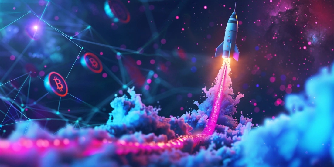 Rocket launching into space, symbolizing thrilling crash game gameplay.