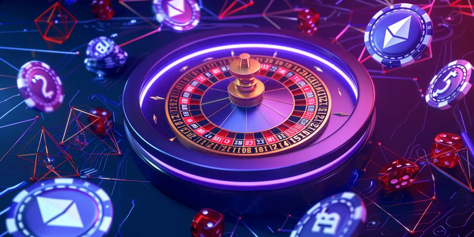 Roulette wheel glowing with neon lights, representing crypto casino games.