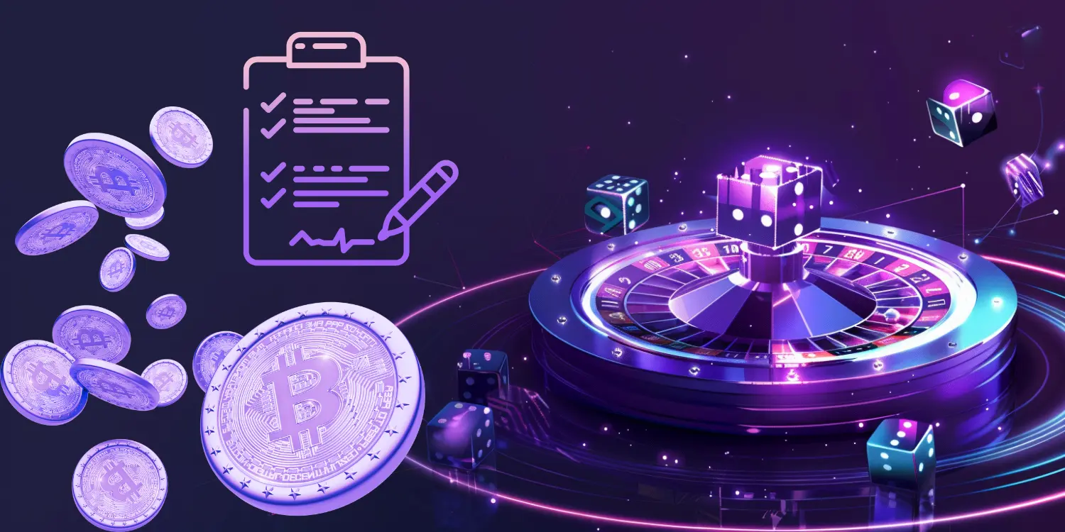 Clipboard and roulette wheel, illustrating crypto casino terms and conditions.