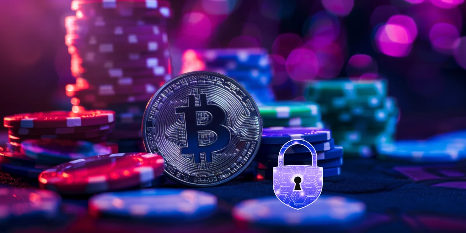 Bitcoin with a padlock, symbolizing safety and security in crypto casinos.