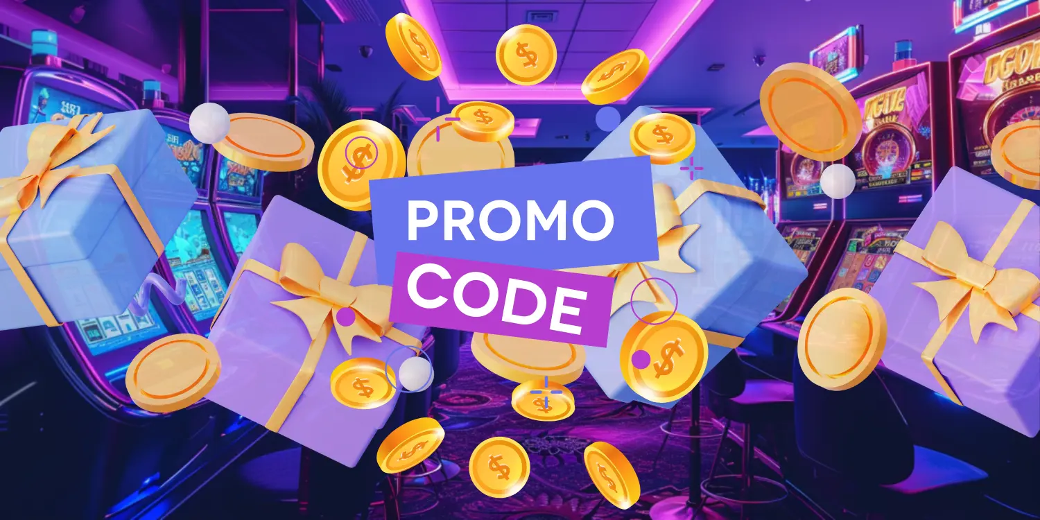 Promo code with coins and gifts, illustrating Bitcoin casino terms.