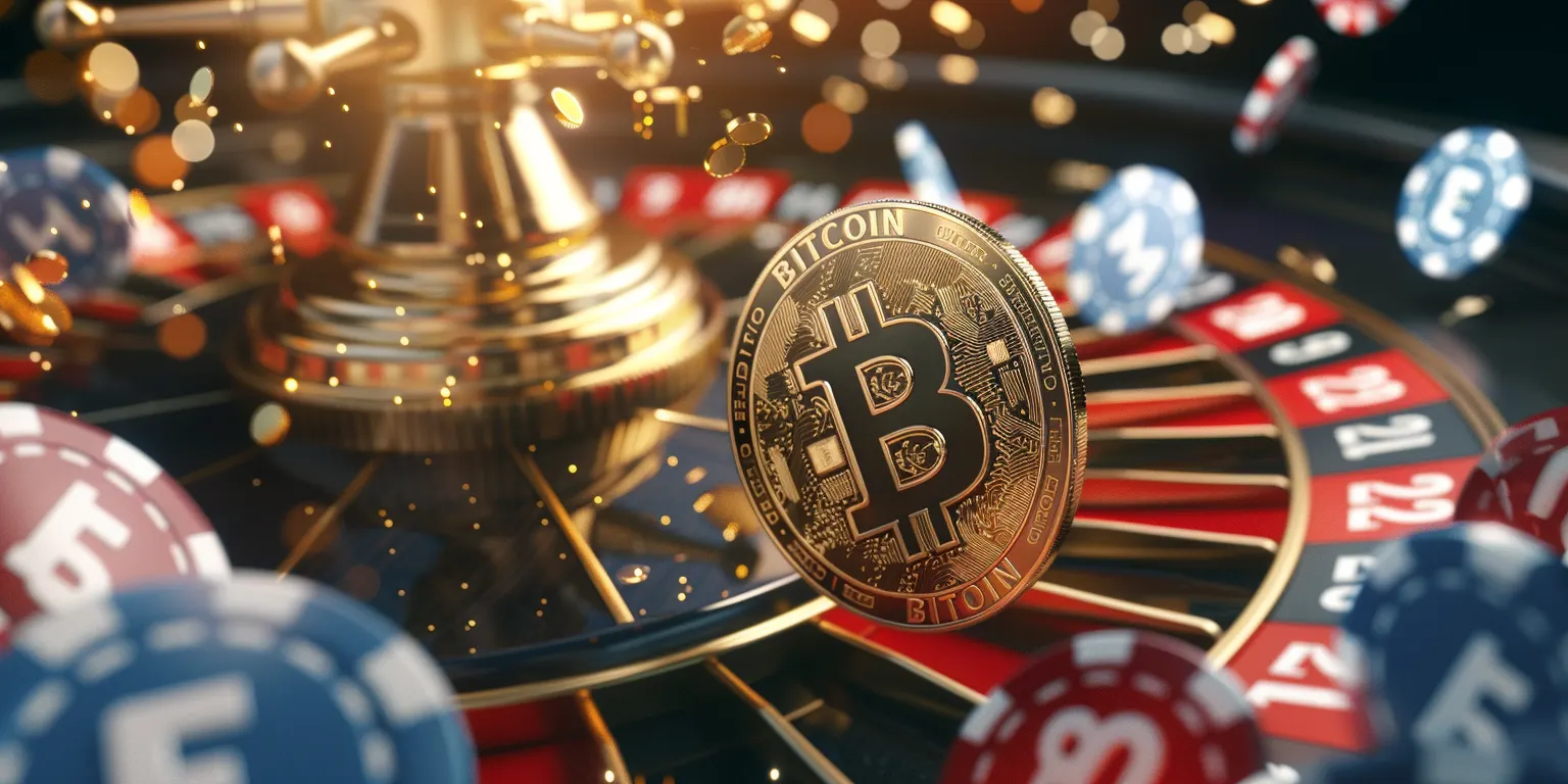 Bitcoin coin on a roulette wheel, highlighting winning tips and tricks.