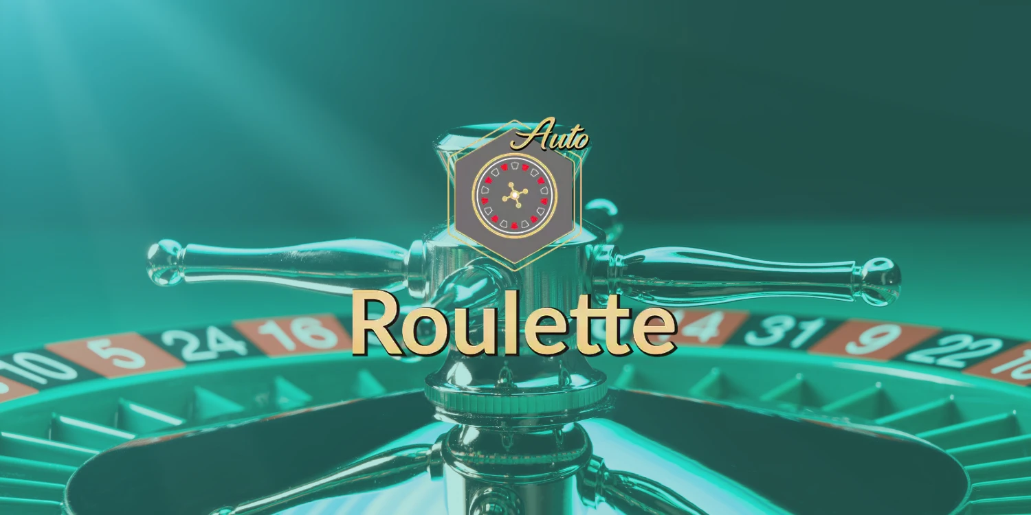 Auto Roulette logo overlaying a vibrant image of a roulette wheel with the ball in motion.