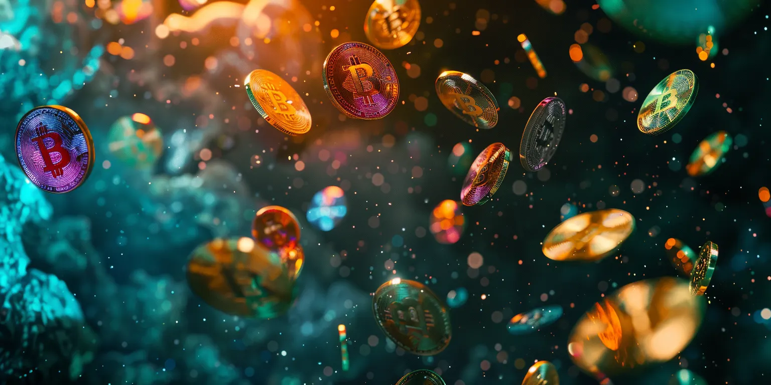 Various crypto coins floating in the air, showing different types of cryptocurrencies that can be used to play roulette.