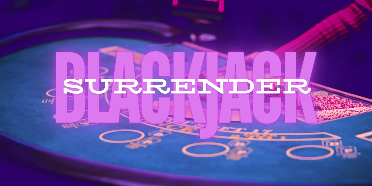 Blackjack surrender with a blackjack table with cards and chips