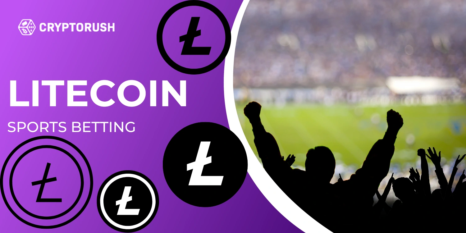 Litecoin sports betting text, with crowd cheering background.