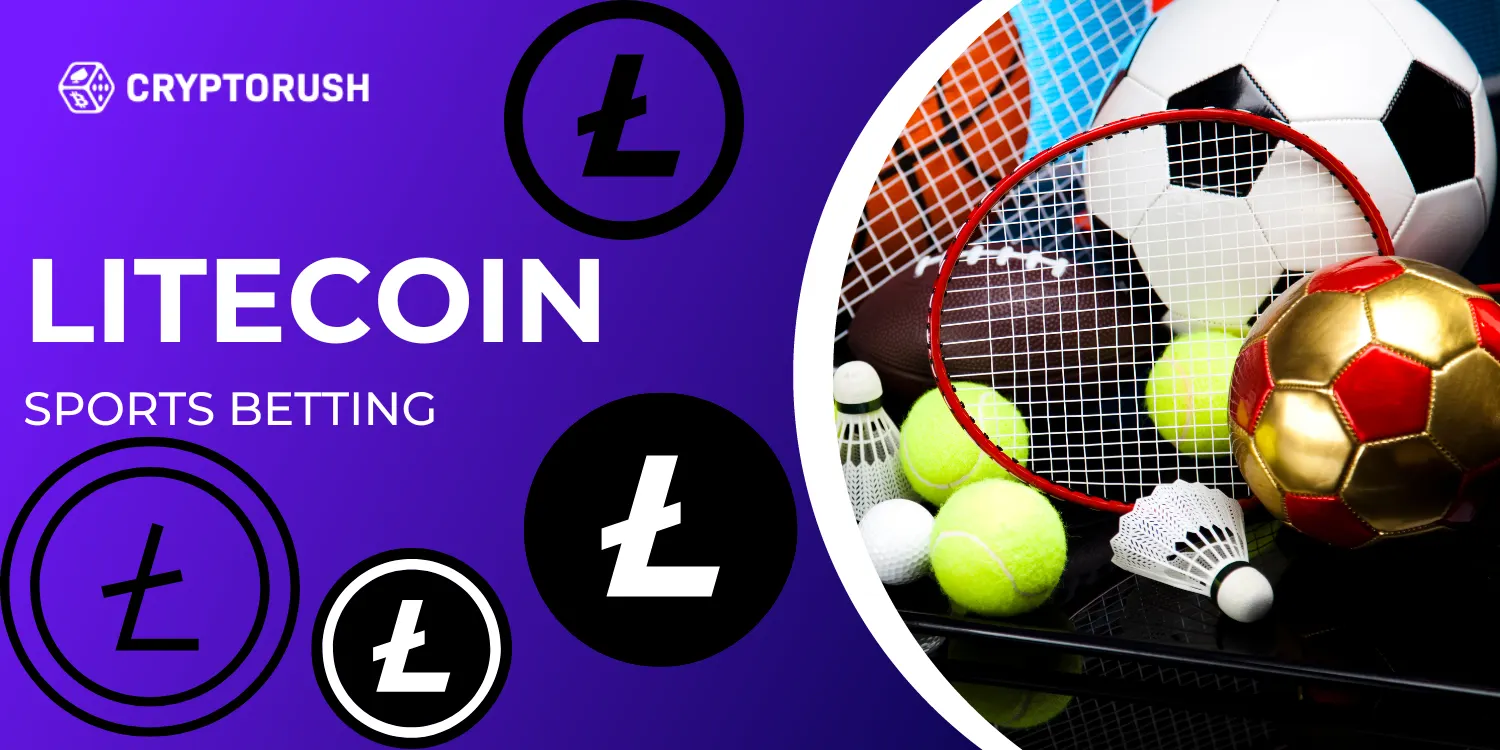 Litecoin sports betting with various sports equipment.