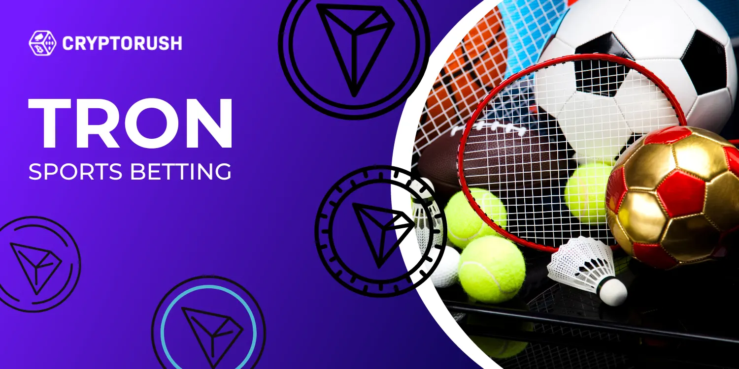 Various sports equipment with Tron logo, Tron sports betting.