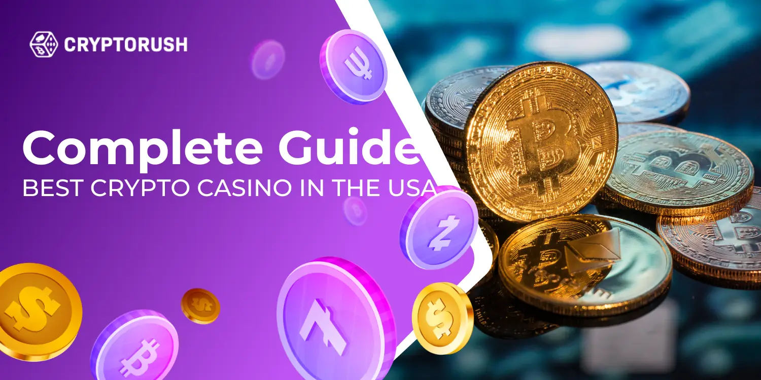 Guide to top USA crypto casinos with Bitcoin and icons.