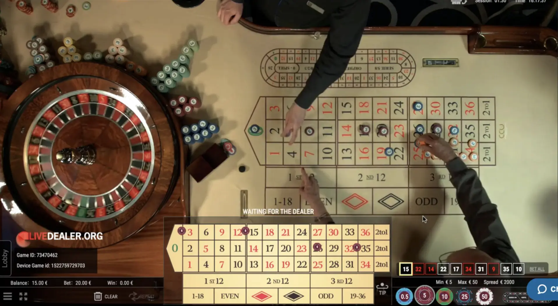 A screenshot of the game Oracle 360 Roulette.